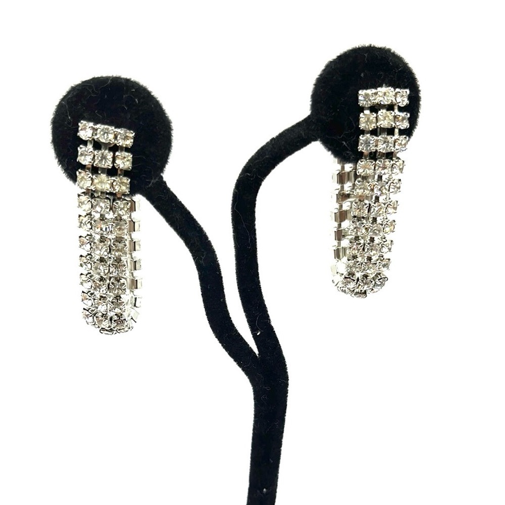 Rhinestone Hoop Earrings Linked 2” 3 Row Evening Elegant Earrings Vintage